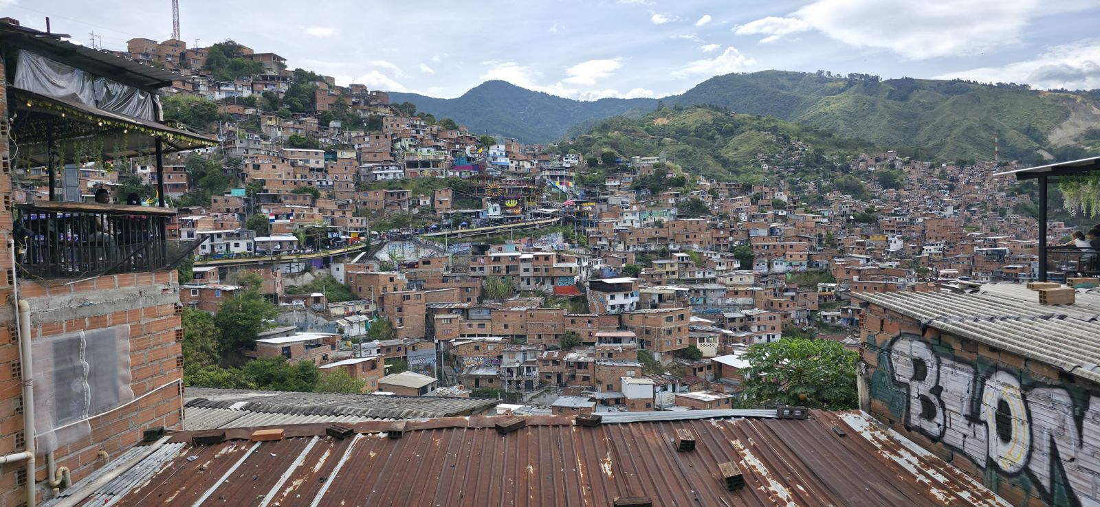 Hillside neighborhoods and mountains
